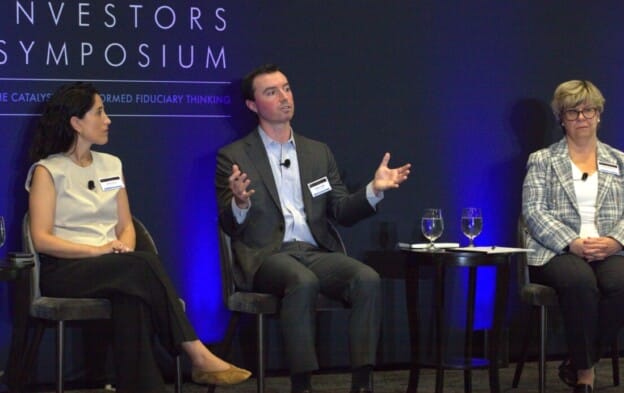 (From left to right): The Future Fund's Tammi Fisher, Blue Owl's Patrick Lawler, and IMCO's Jennifer Hartviksen.